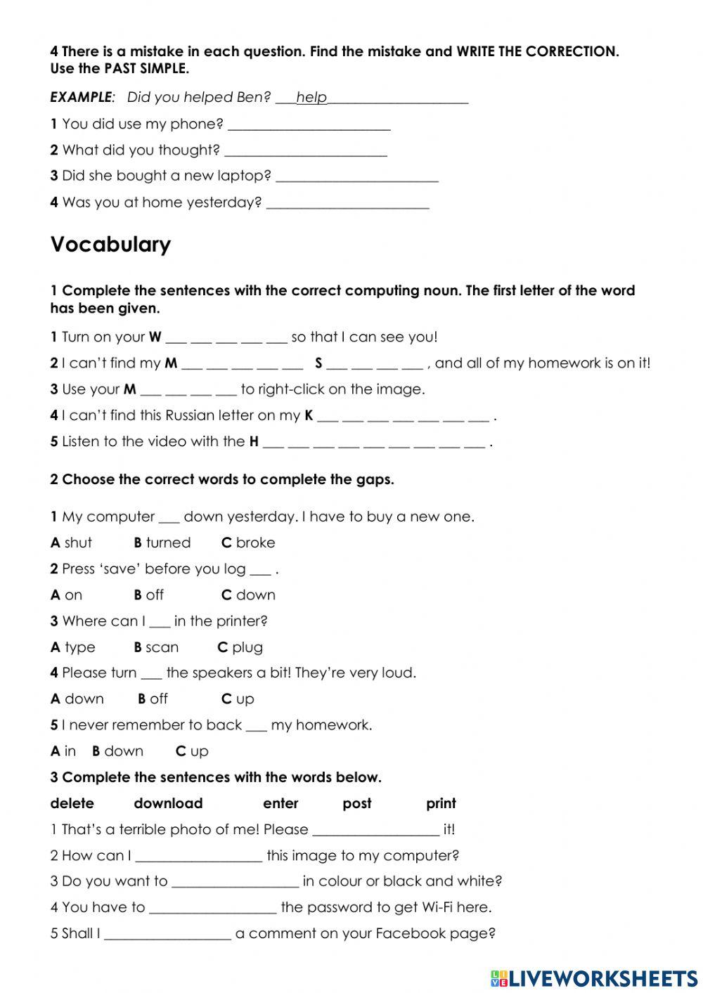 Unit 7 Short Test (Elementary)