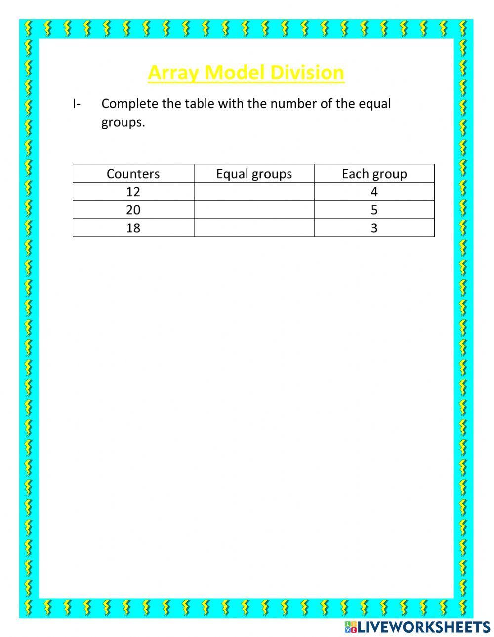Array Model Division interactive worksheet | Live Worksheets