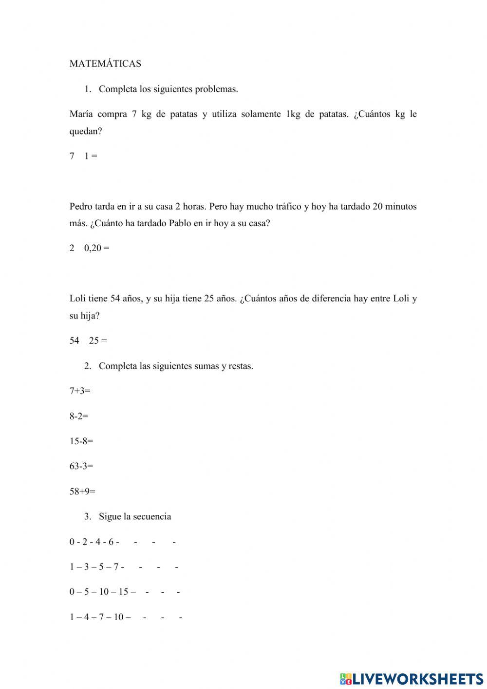 Completa los problemas