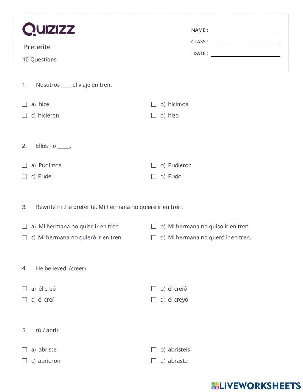 Preterite worksheet | Live Worksheets