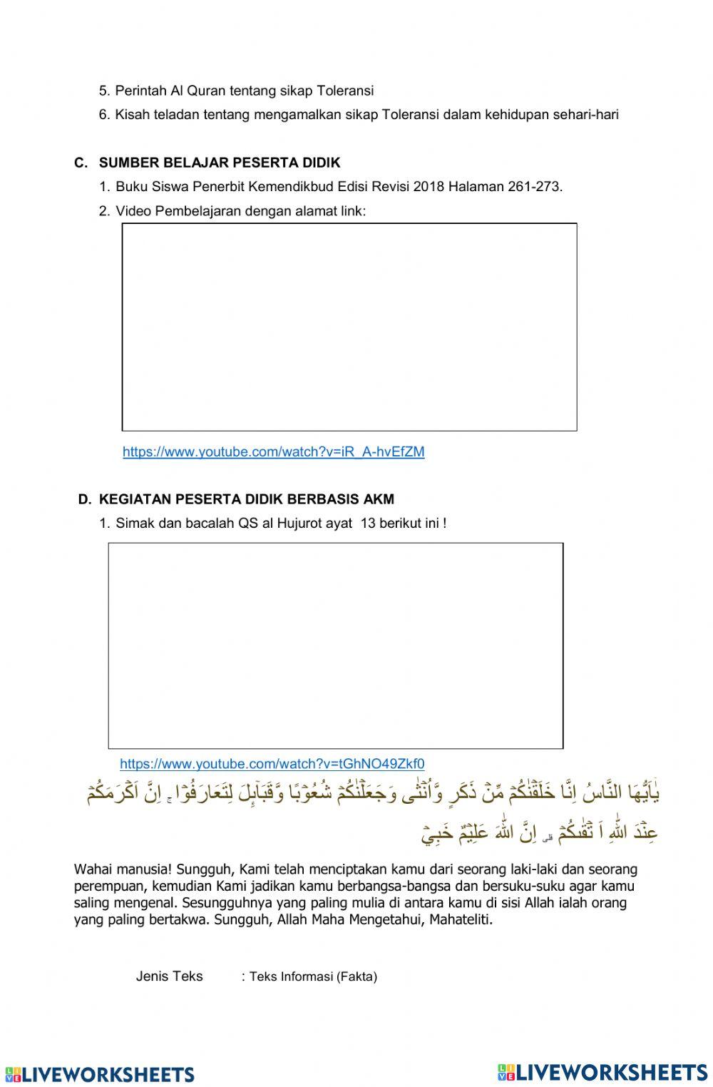 Lembar kerja pai kelas 9 BAB 12