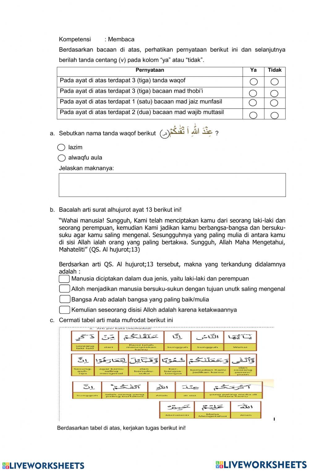 Lembar kerja pai kelas 9 BAB 12