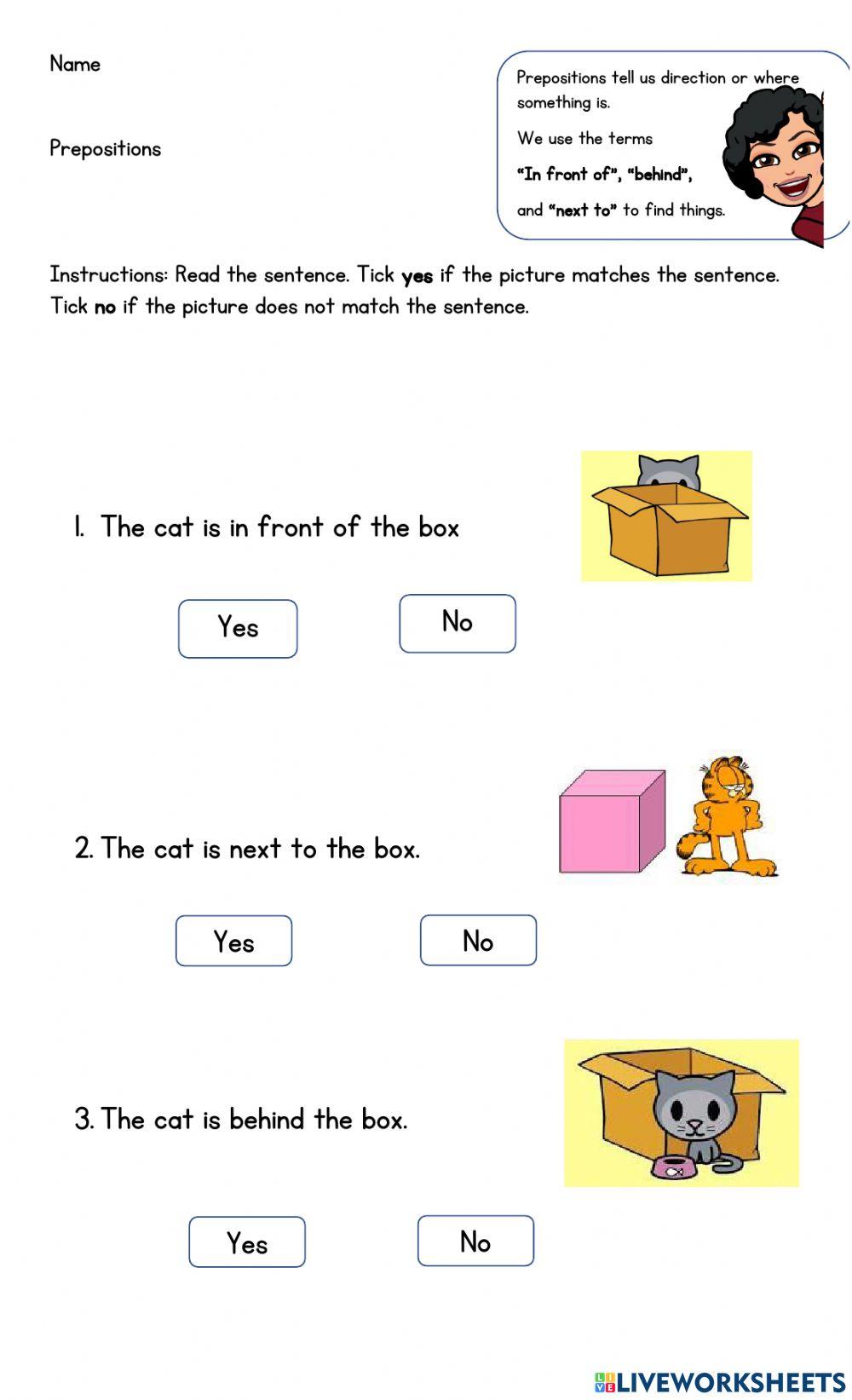 Prepositions (in front of, next to, behind)