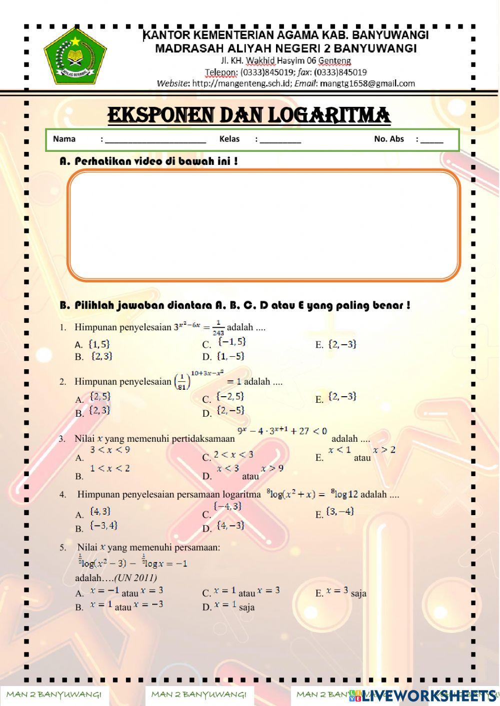 Soal Evaluasi Eksponen & Logaritma