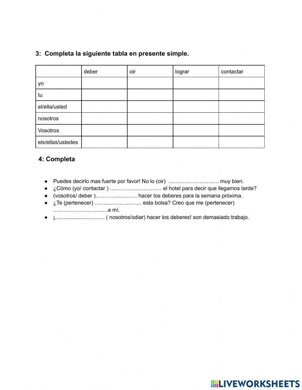 Spanish verb worksheet