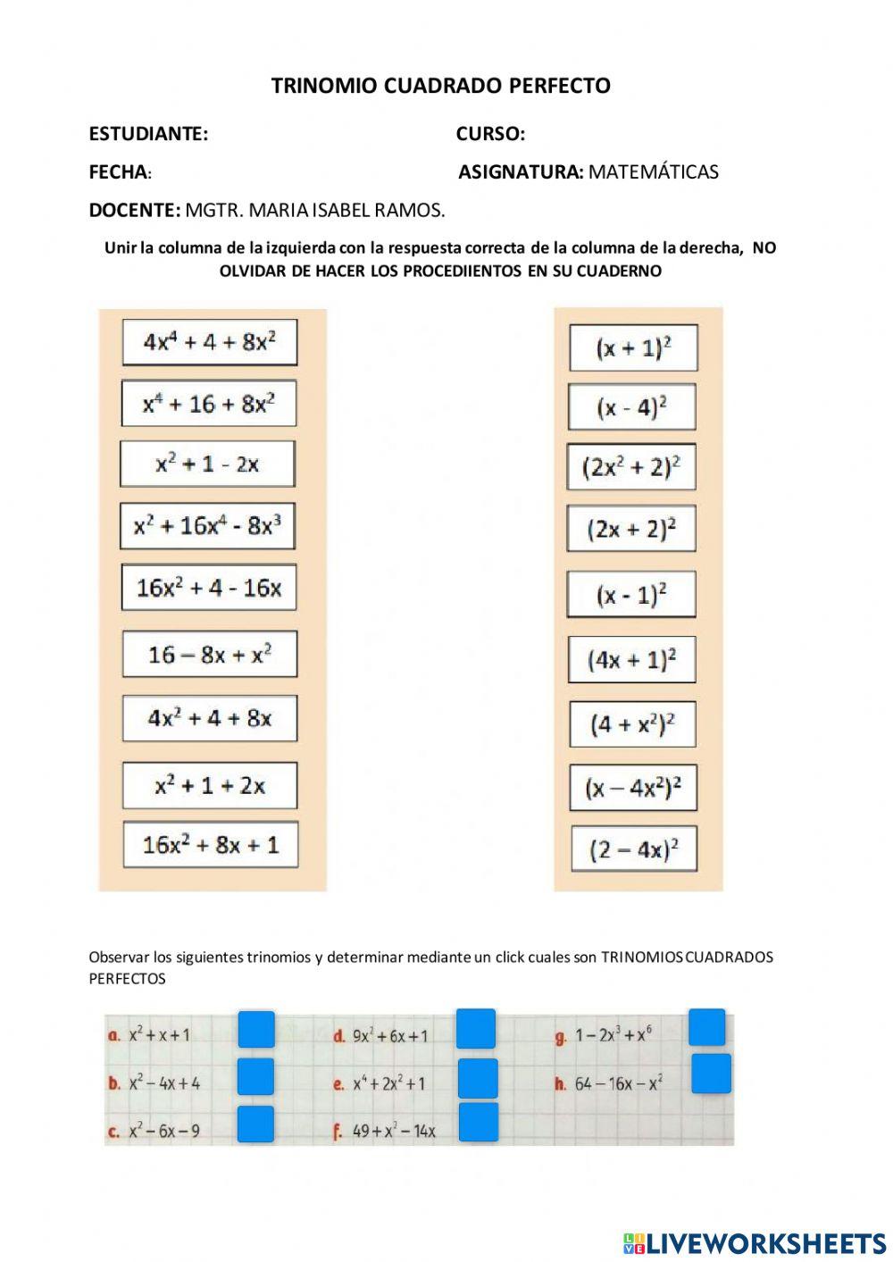 Trinomio cuadrado perfecto