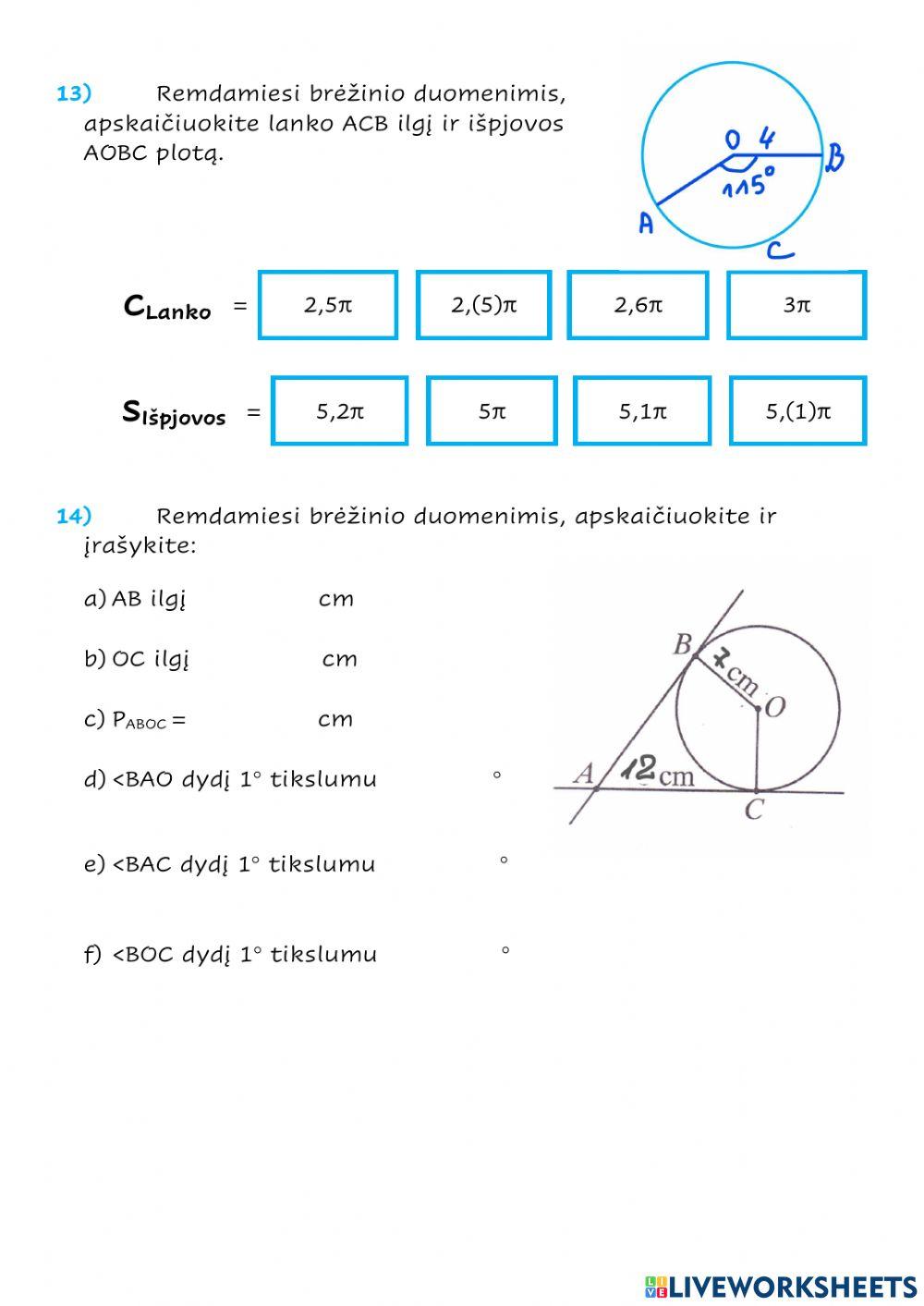 Apskritimai, tiesės ir kampai
