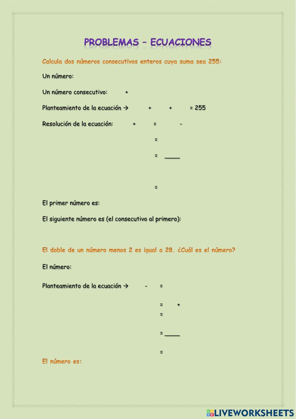 Problemas de ecuaciones