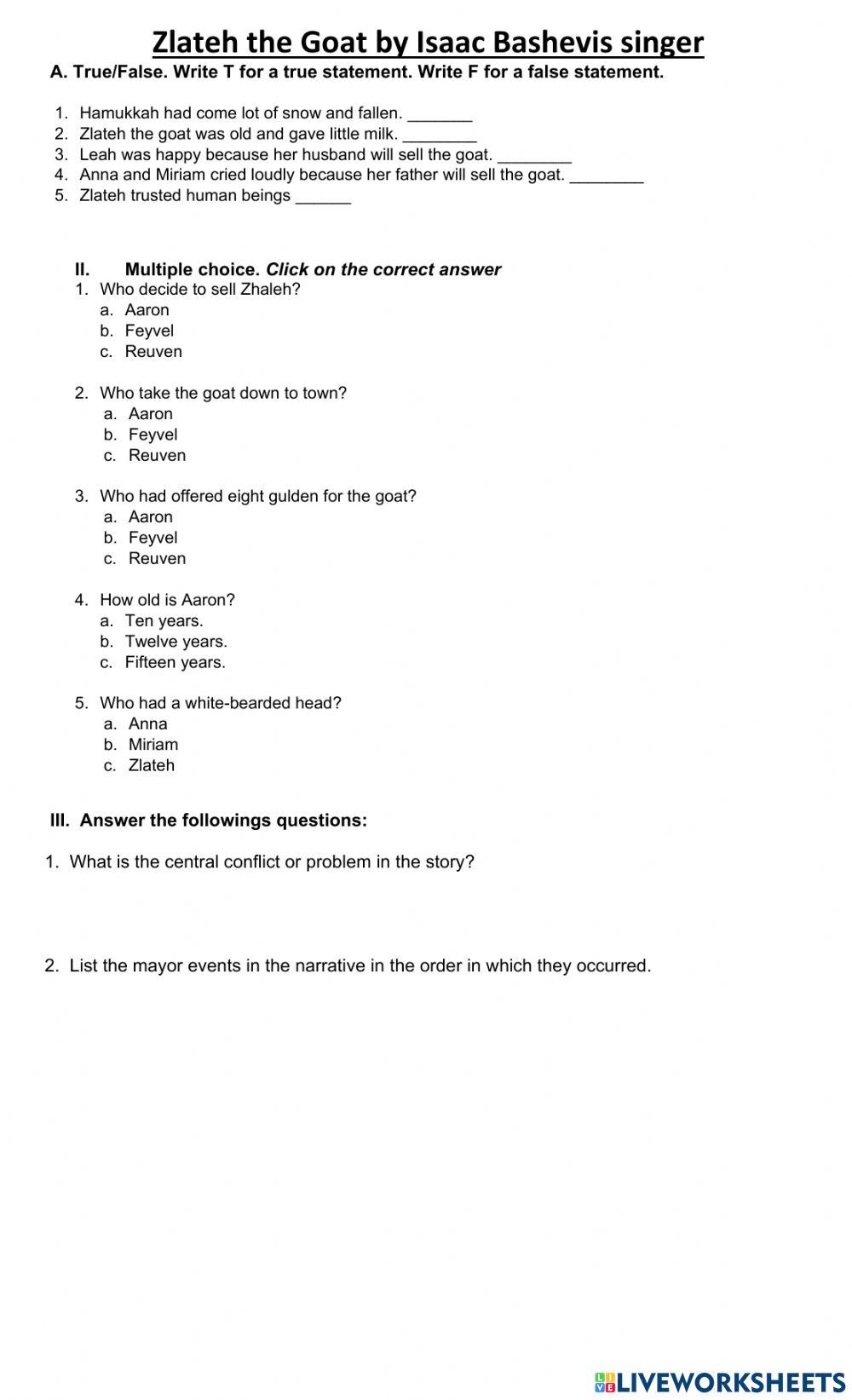 Zlateh the Goat by Isaac Bashevis singer