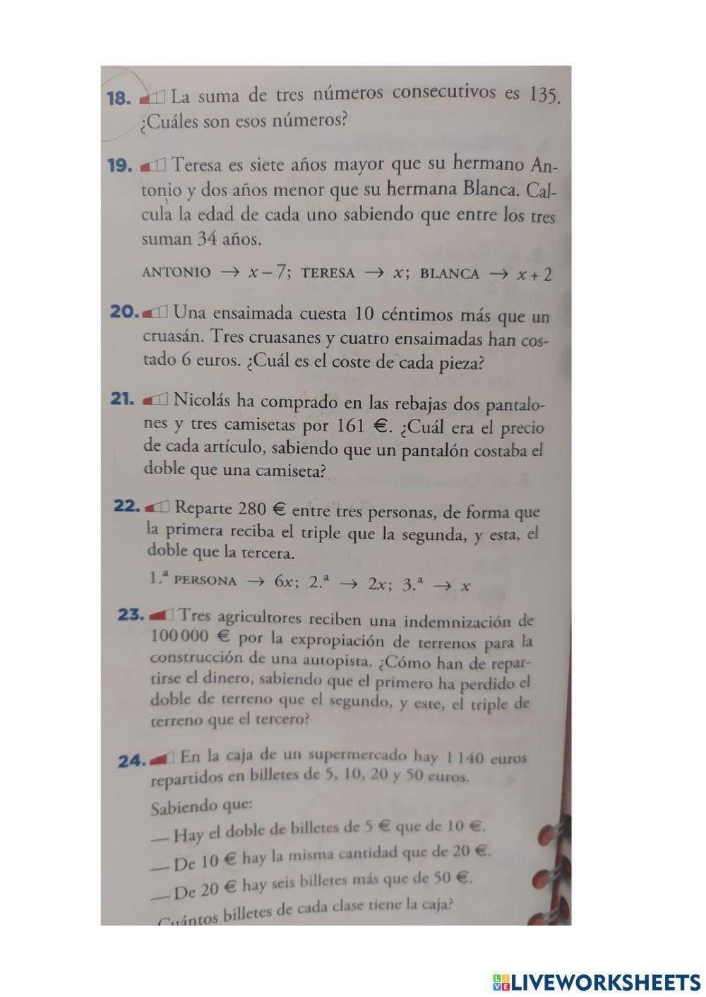 Problemas de ecuaciones