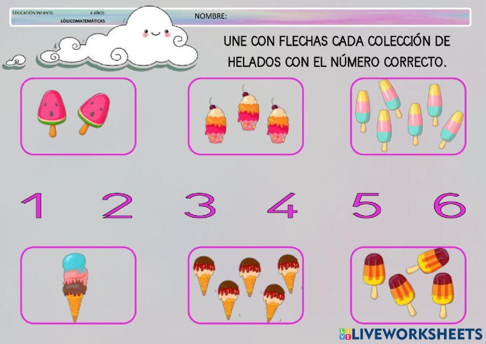 Asociación número cantidad 1 al 6