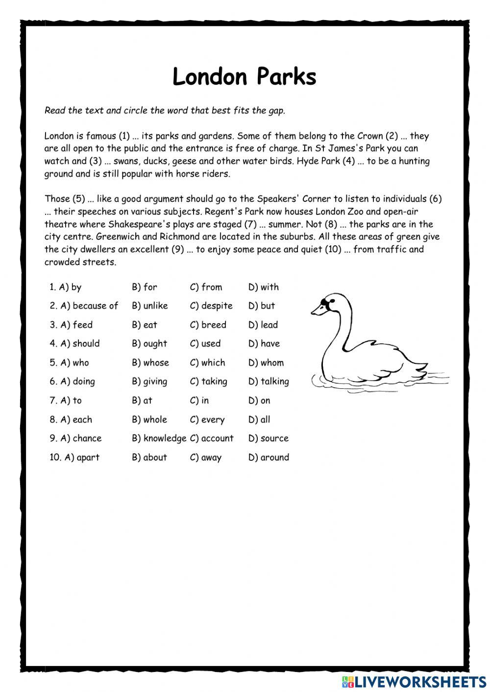 London Parks PET Reading Exercise
