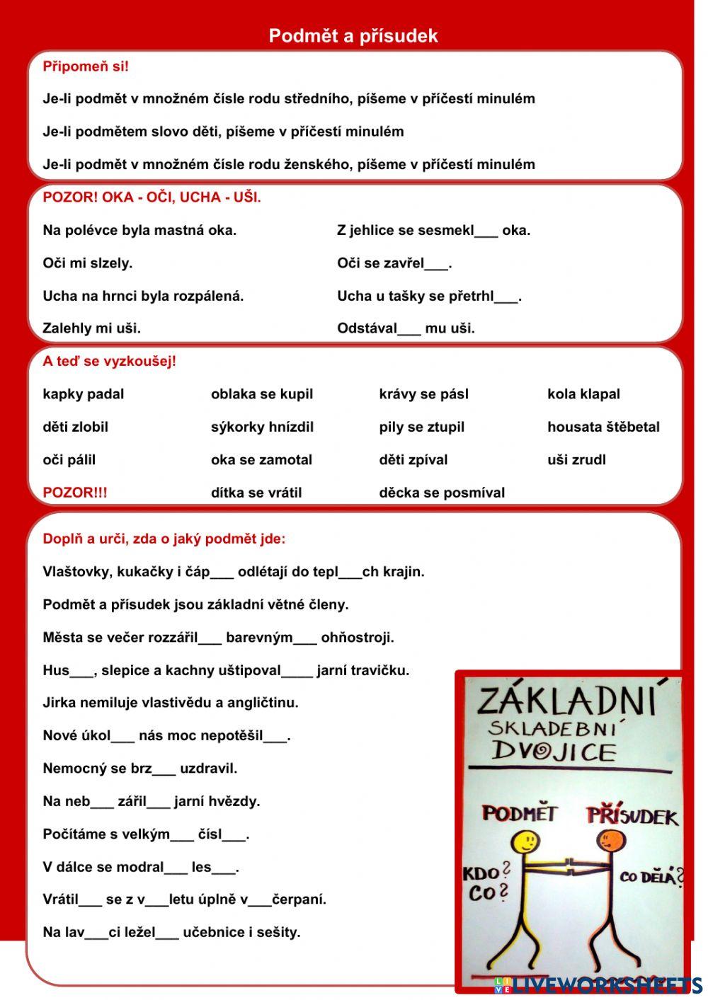 Podmět a přísudek - střední, ženský