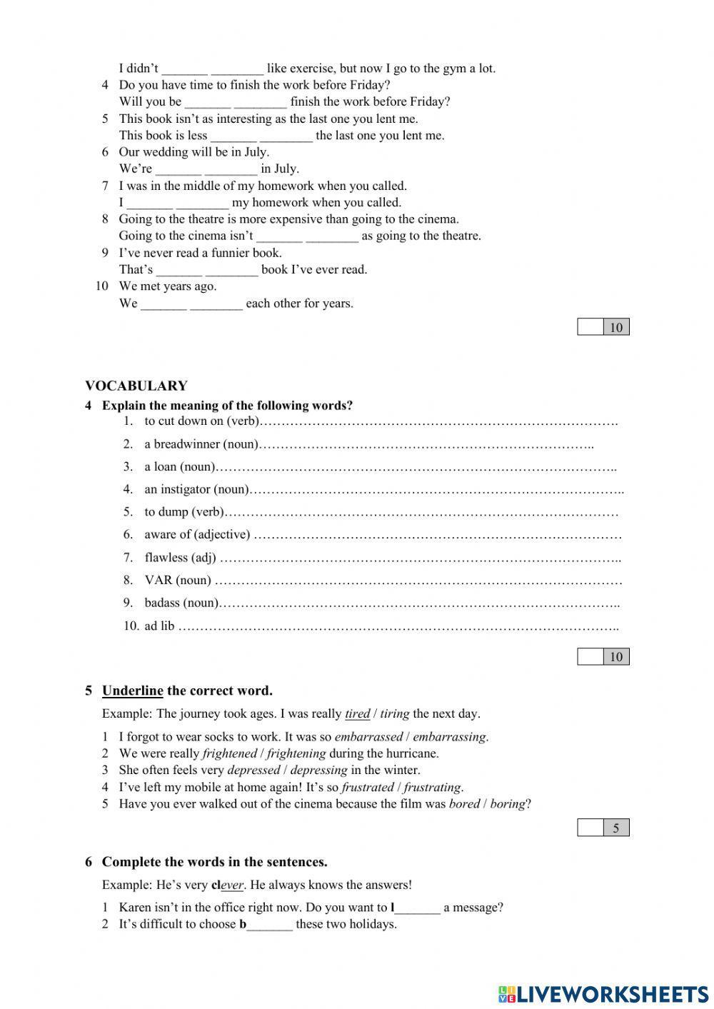 EF 3rd inter Progres Test 1-5 vocab, grammar, communication