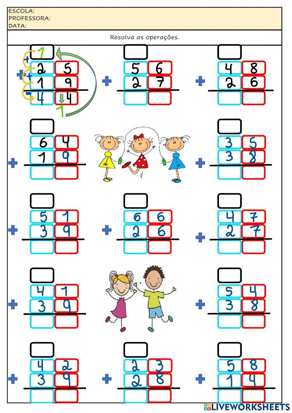 Matemática - ideia de juntar (adição) worksheet  Atividades de matemática  divertidas, Atividades de matemática 3ano, Atividades de matemática  pré-escolar