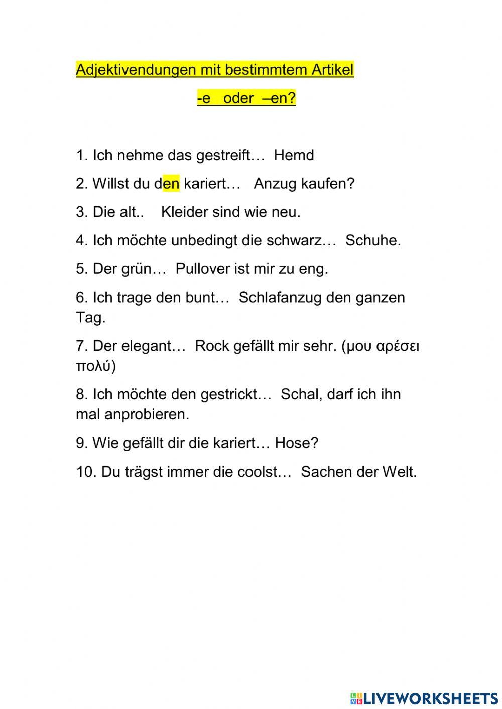 Adjektivendungen mit bestimmtem Artikel