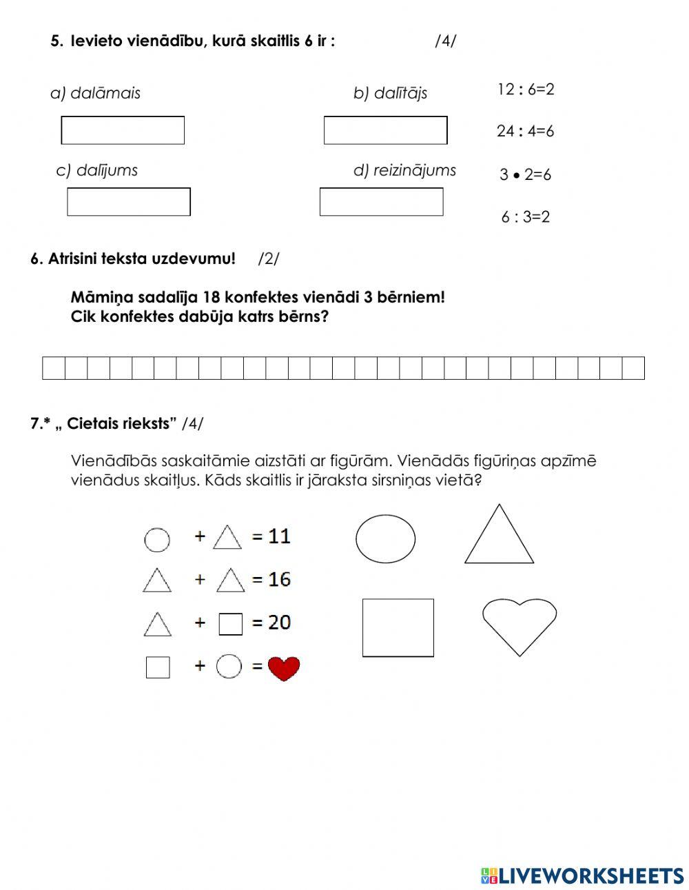 Pārbaudes darbs: dalīšana