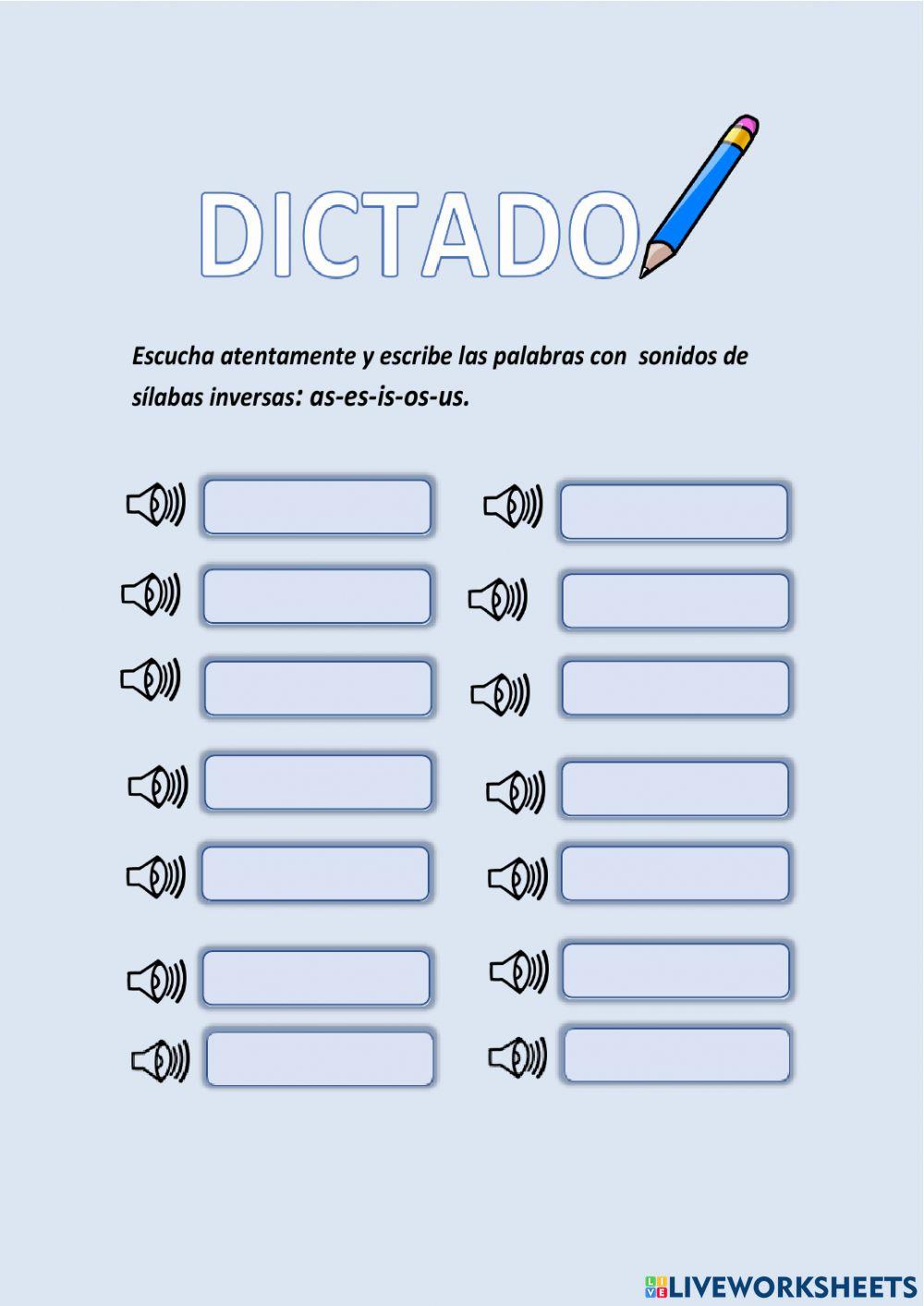 Dictado palabras con inversas as-es-is-os-us