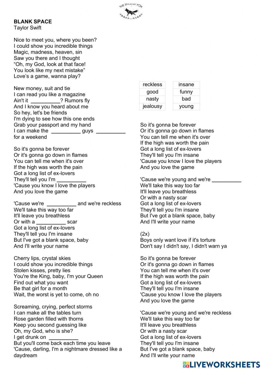 Taylor Swift – Blank Space Lyrics