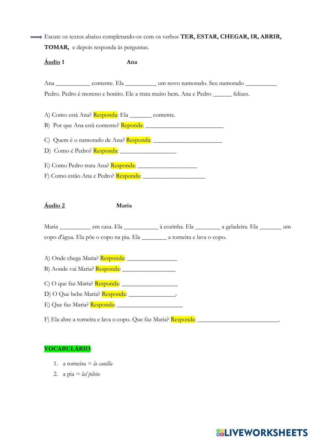 Ser - estar - chegar - tomar presente do indicativo
