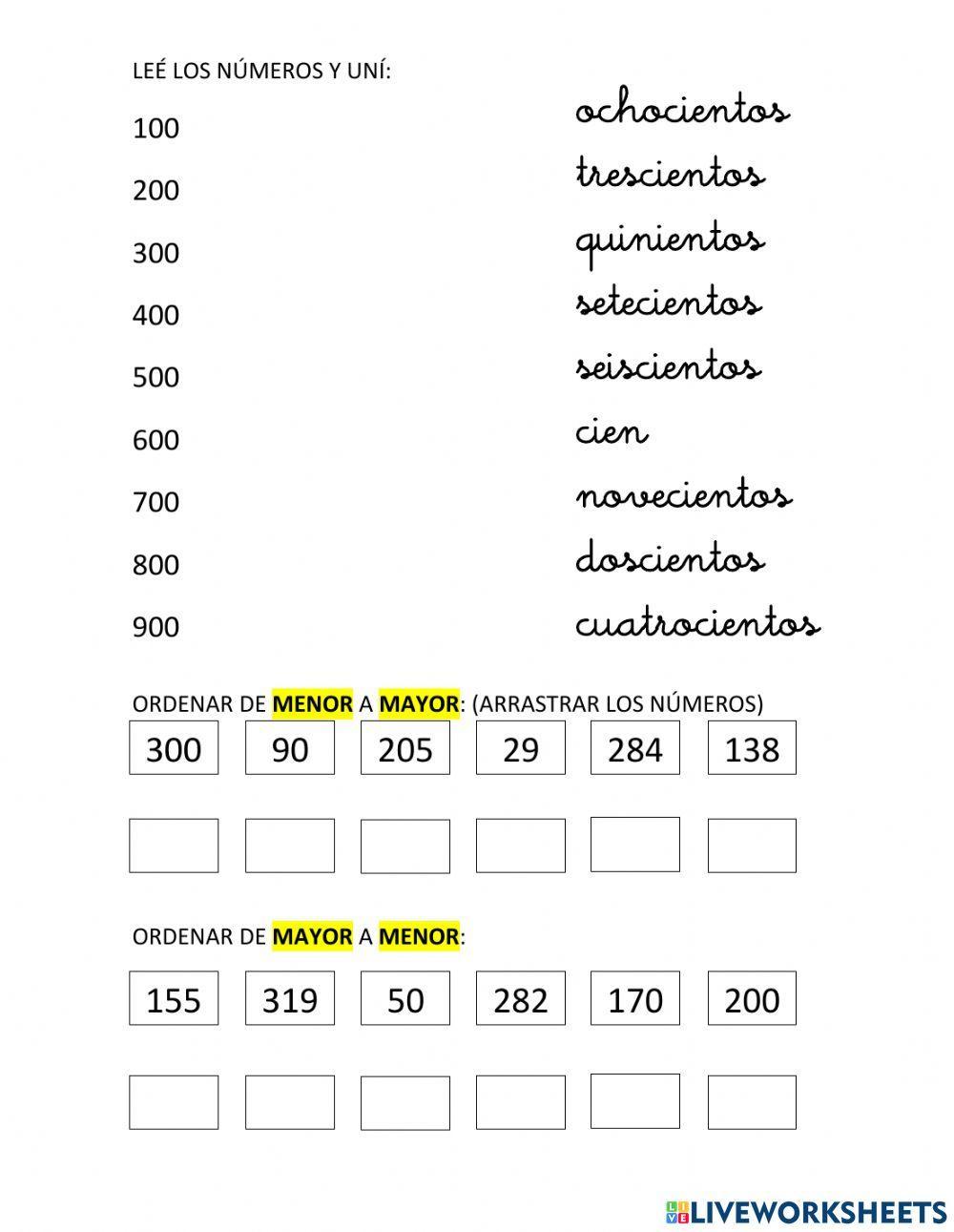Numeración hasta 900