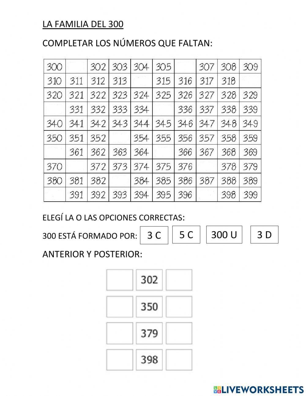 Numeración hasta 900