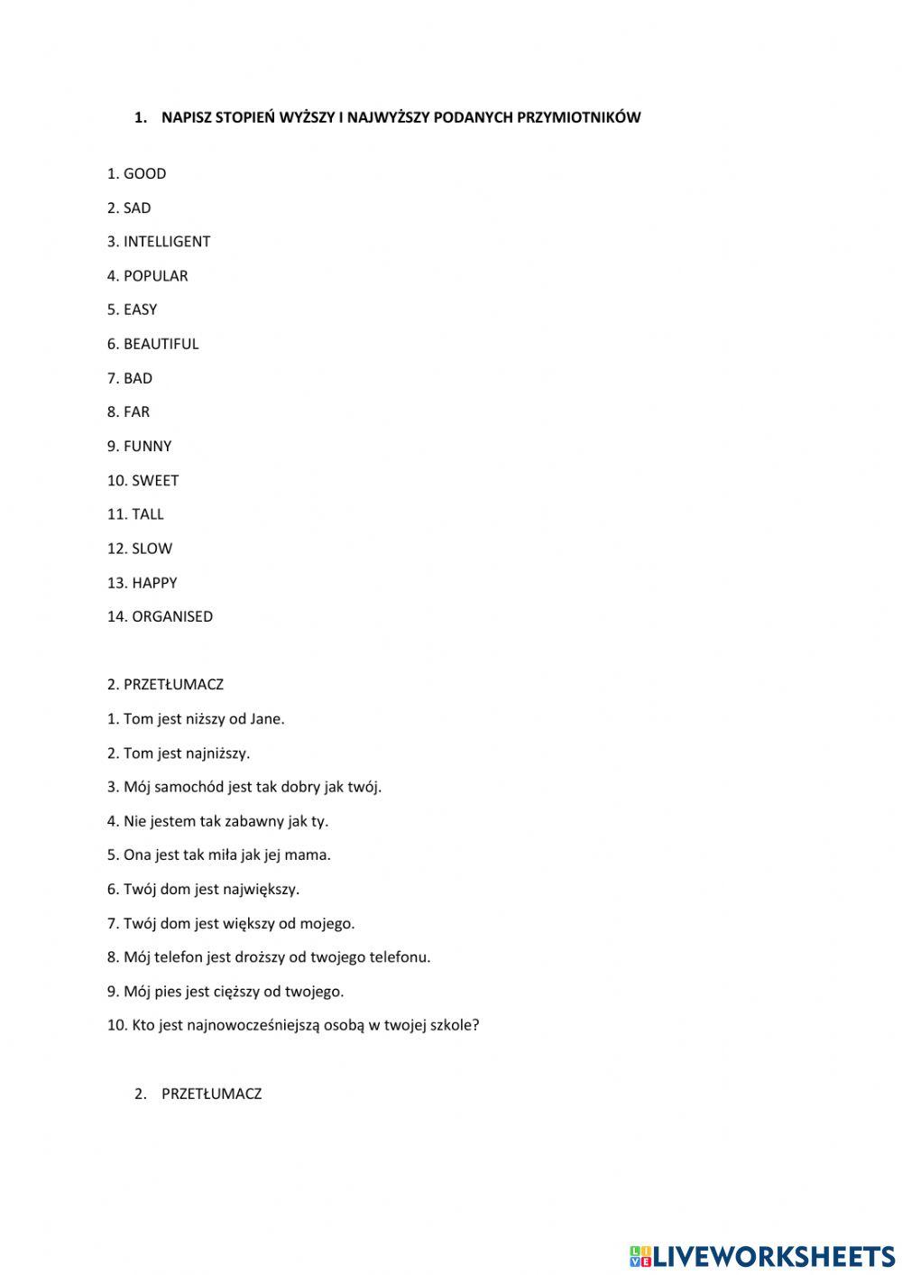 Stopniowanie przymiotnika kl. vi