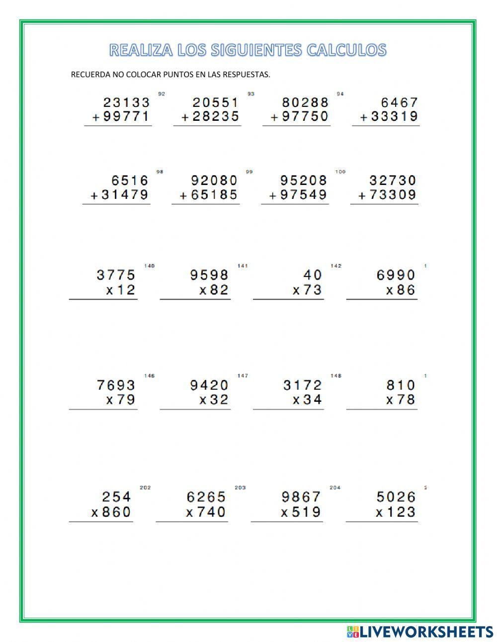 Calculo de operaciones basicas
