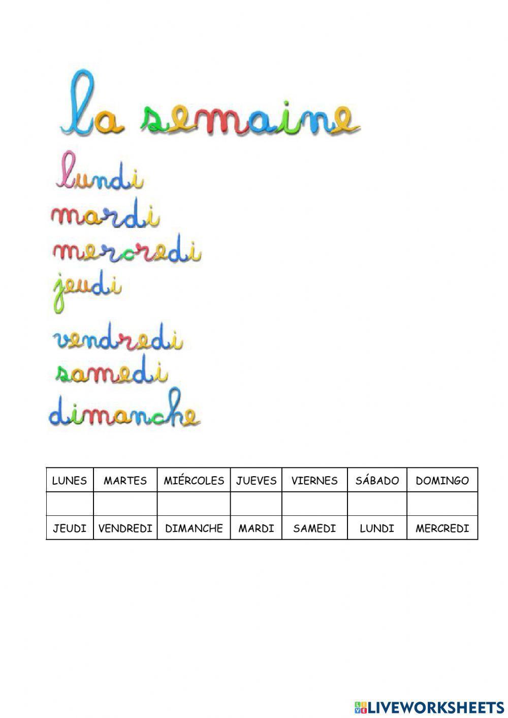 Les jours de la semaine