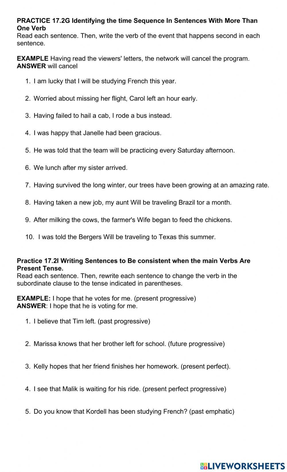 Sequence In Sentences With More Than One Verb