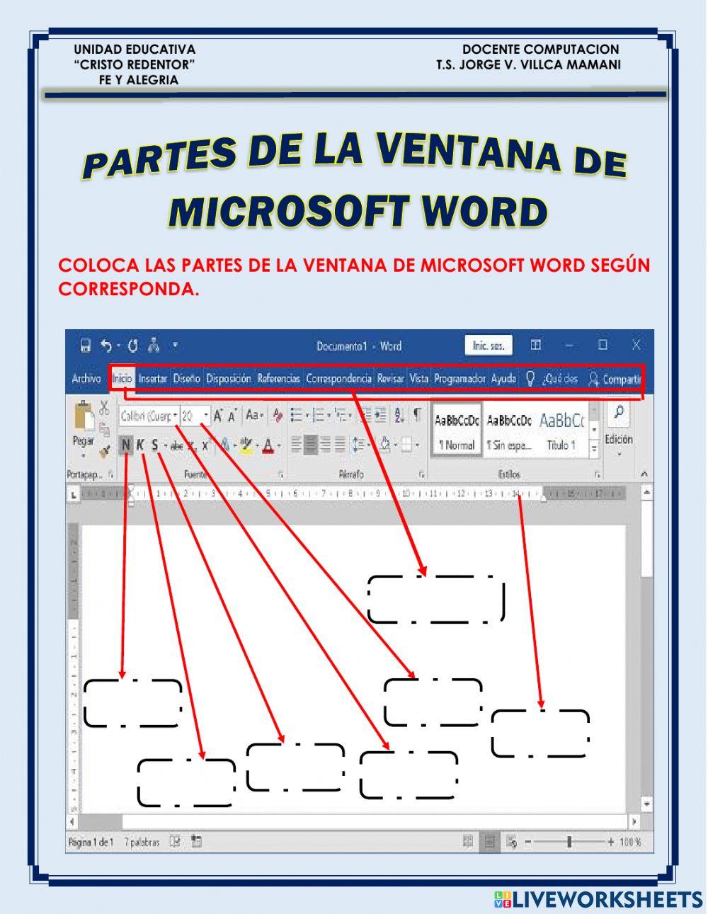 Partes De La Ventana De Microsoft Word Worksheet Live Worksheets
