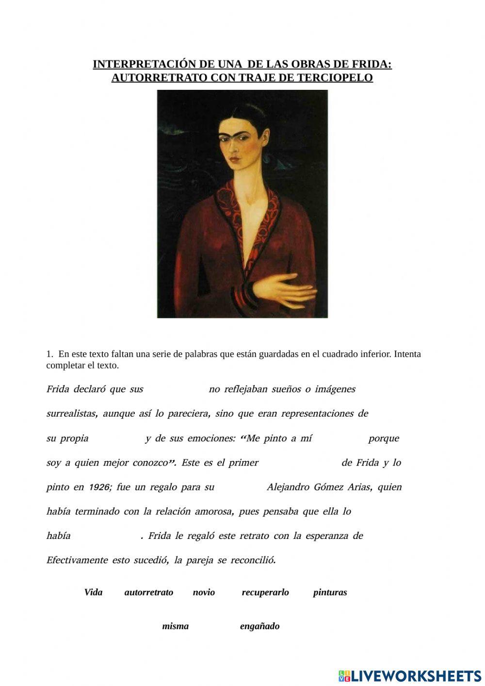 Interpretación de un autorretrado de Frida. Autocompletar.