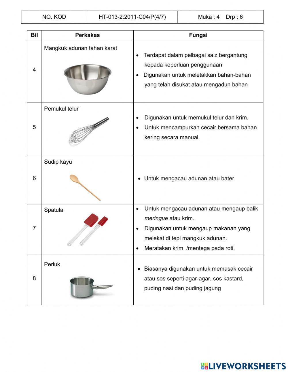 Peralatan penyediaan hidangan puding