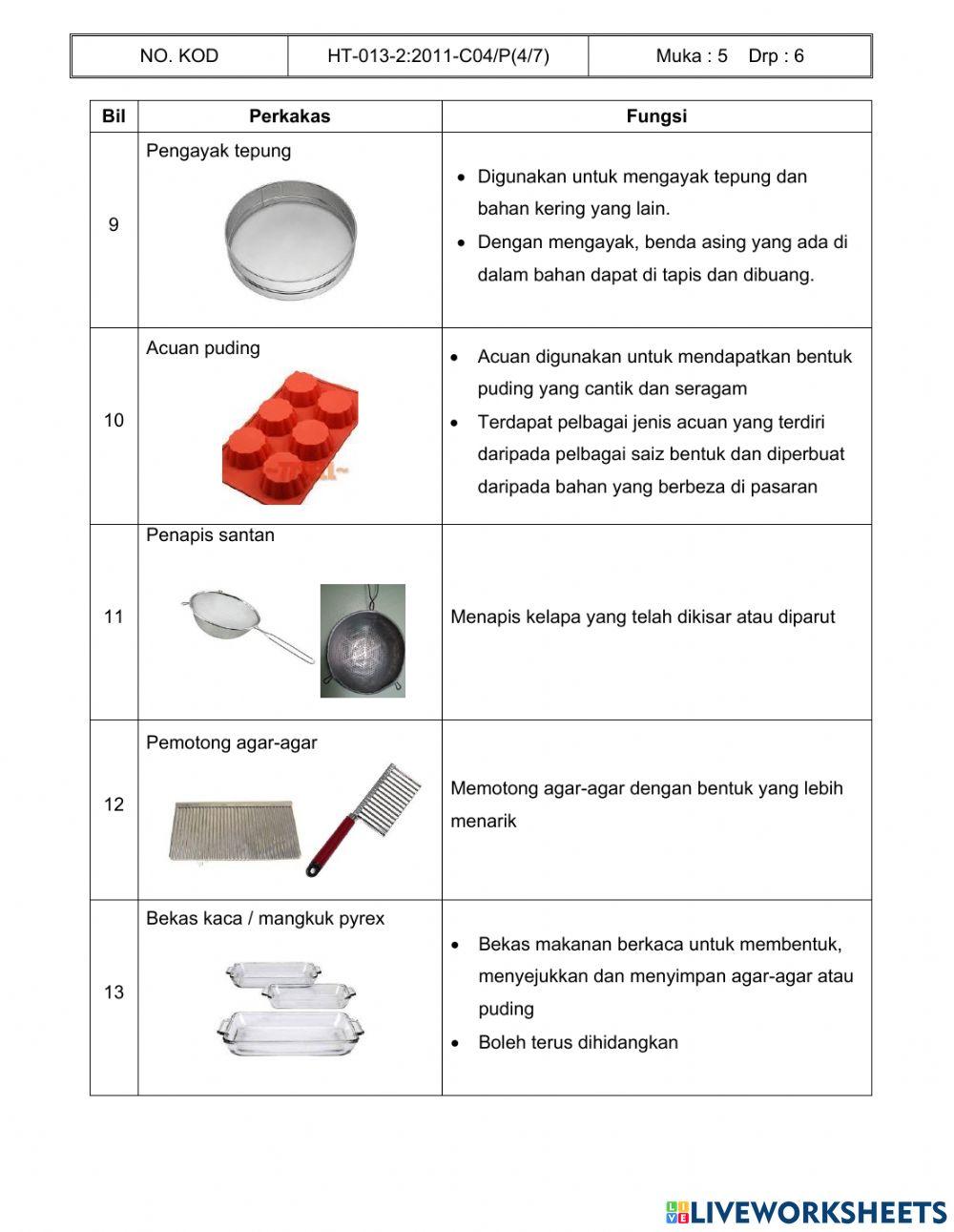 Peralatan penyediaan hidangan puding
