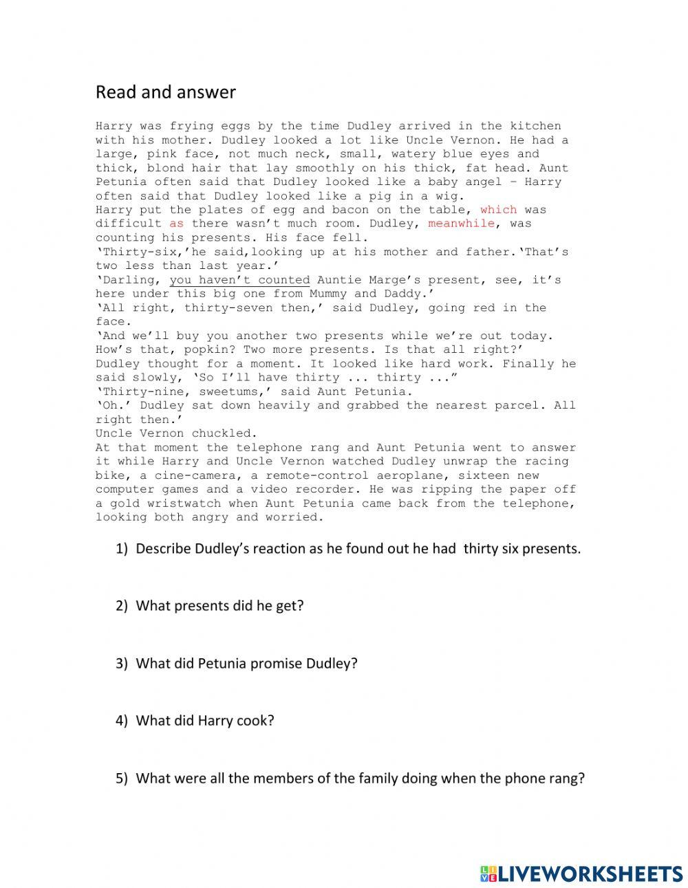 Reading comprehension