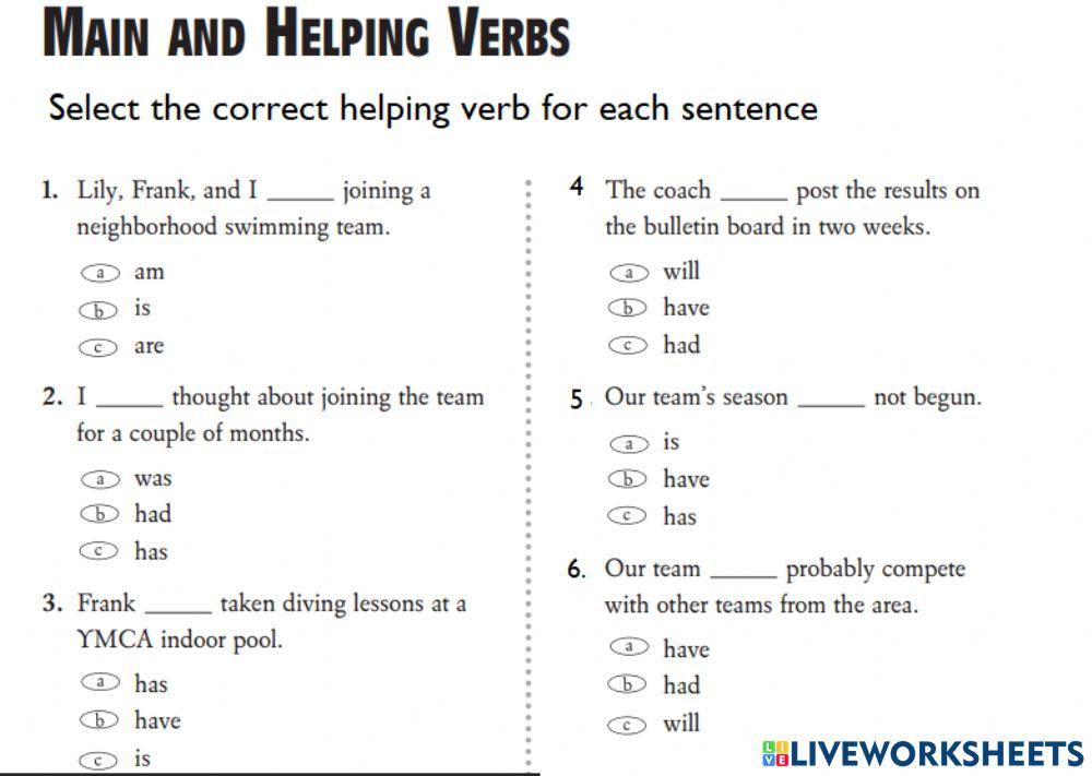 Main and helping verbs