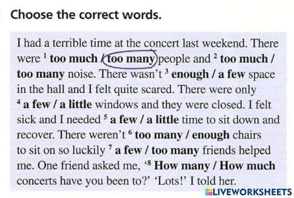 A few, a little, many, much