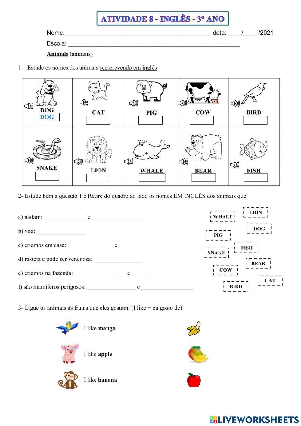 3° ano - INGLÊS - SEMANA 8