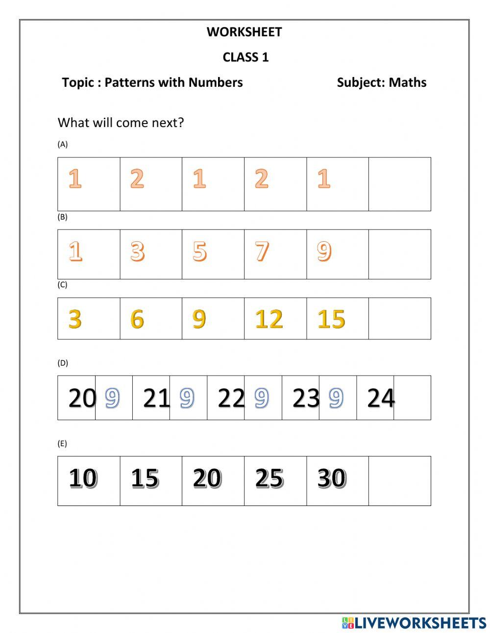 Pattern (number) interactive worksheet | Live Worksheets