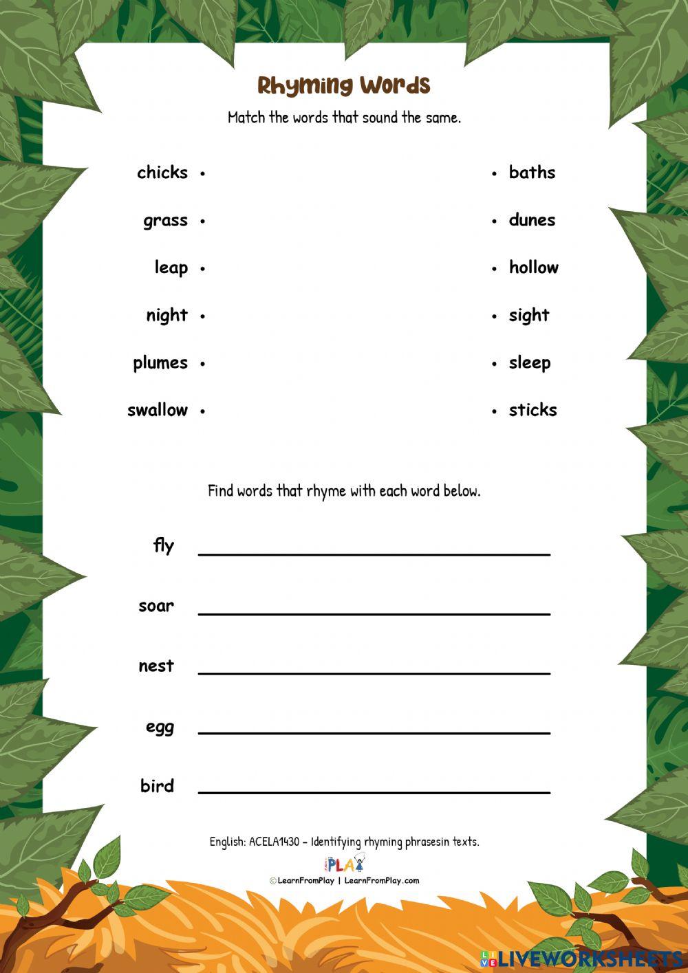 Busy Beaks - Rhyming Words
