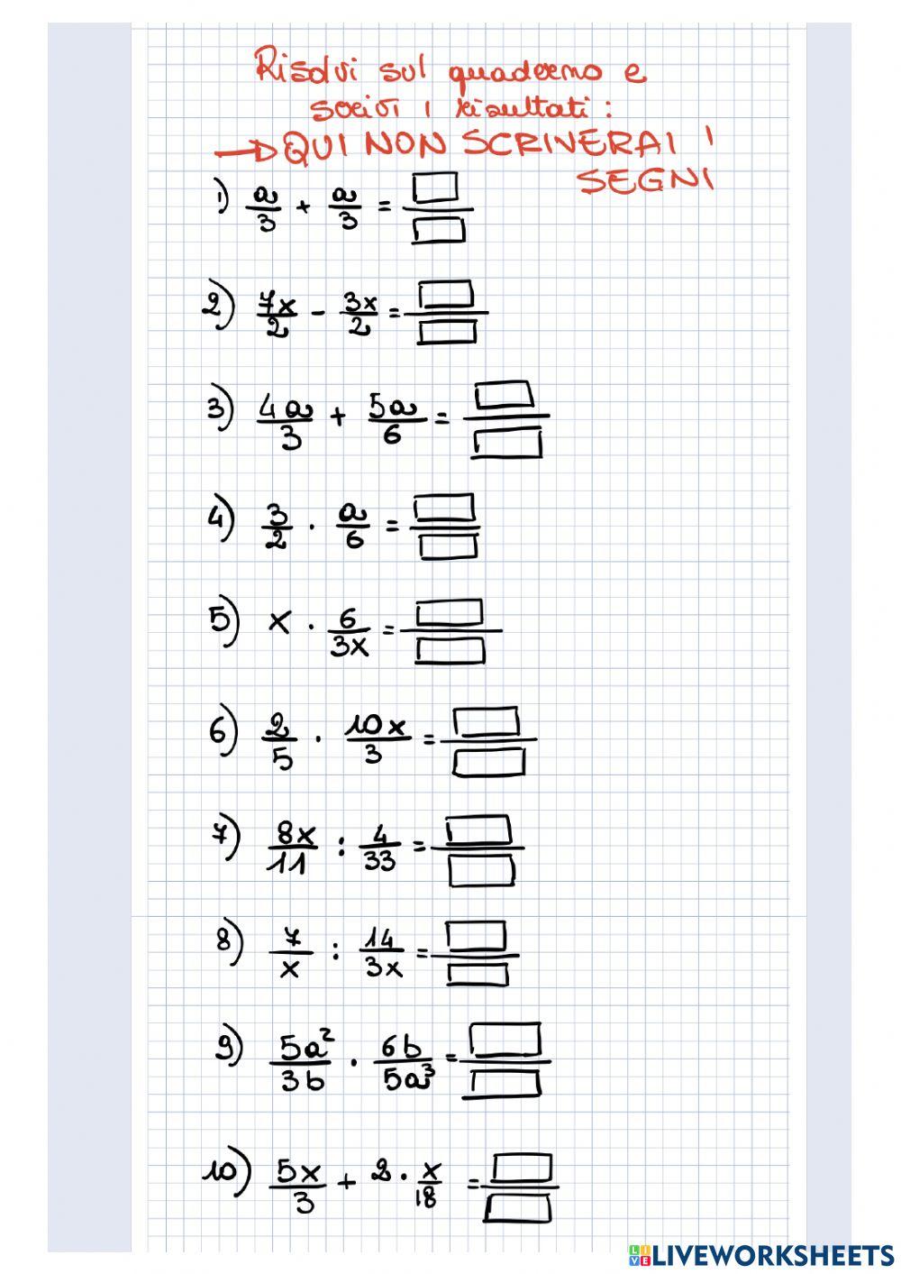 Calcolo letterale con coeff frazionari