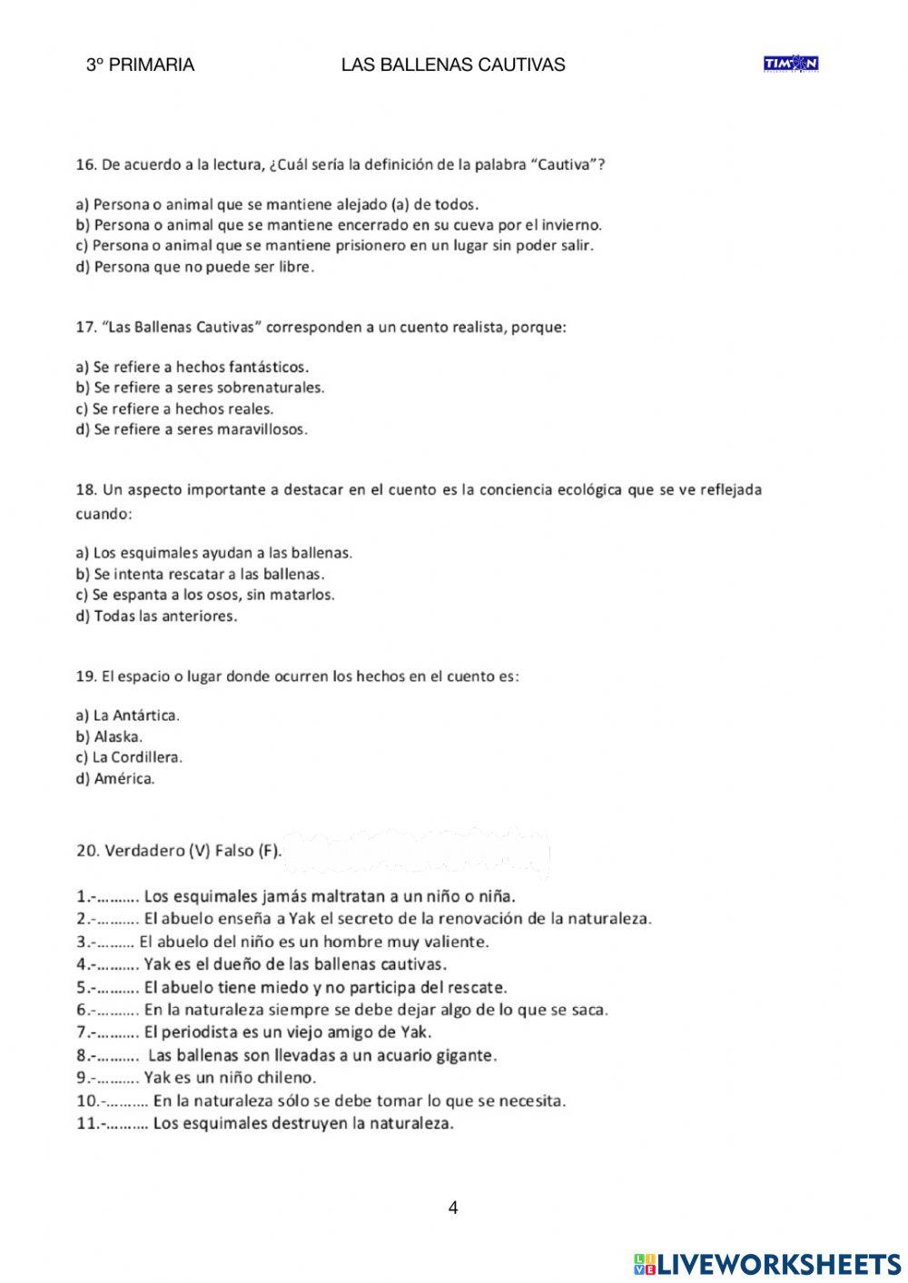Cuestionario de las ballenas cautivas