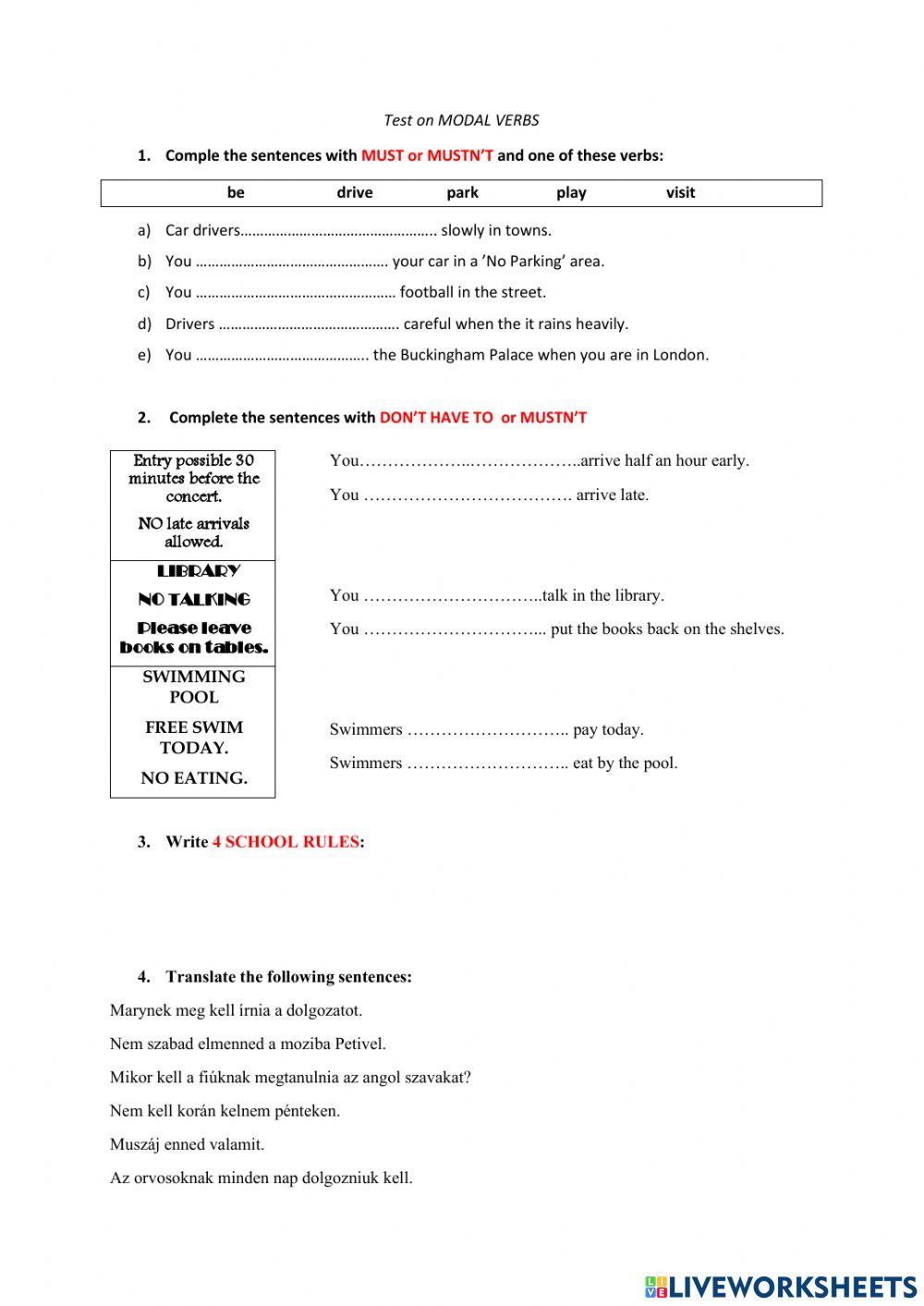 Modals online pdf worksheet Live Worksheets