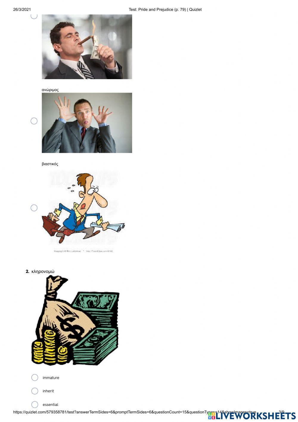 Pride and Prejudice, p. 79 Vocabulary Quiz (Quizlet)