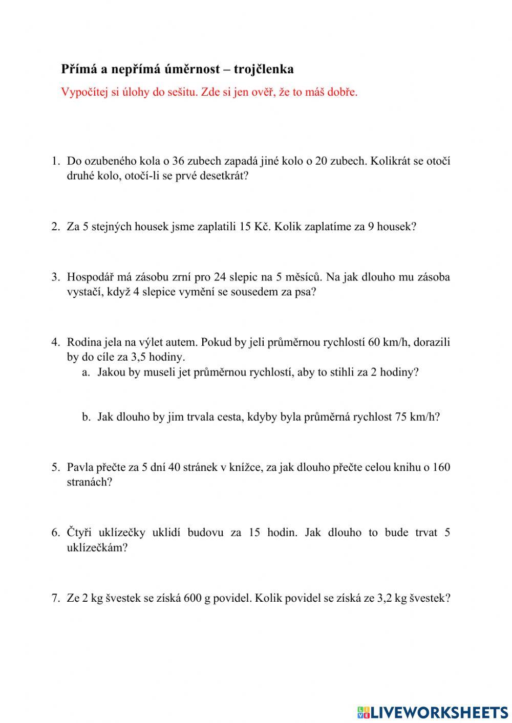 Přímá a nepřímá úměrnost - trojčlenka