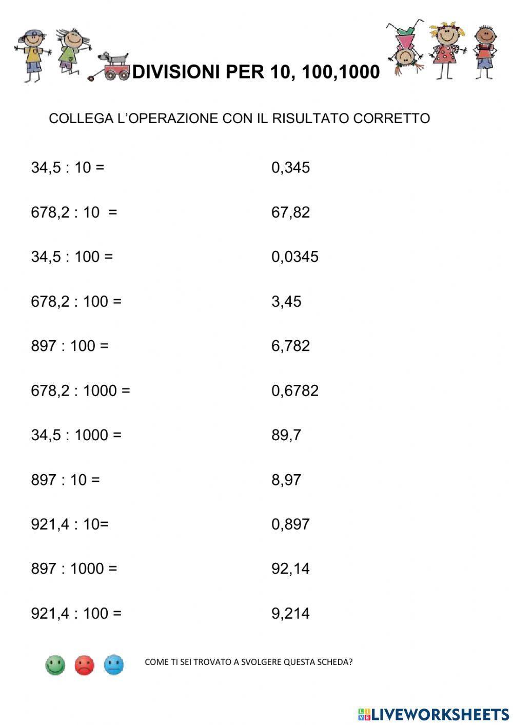 Divisioni per 10  100 1000