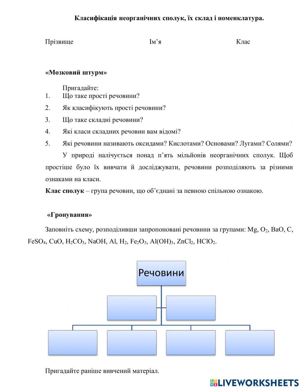 Класифікація неорганічних речовин
