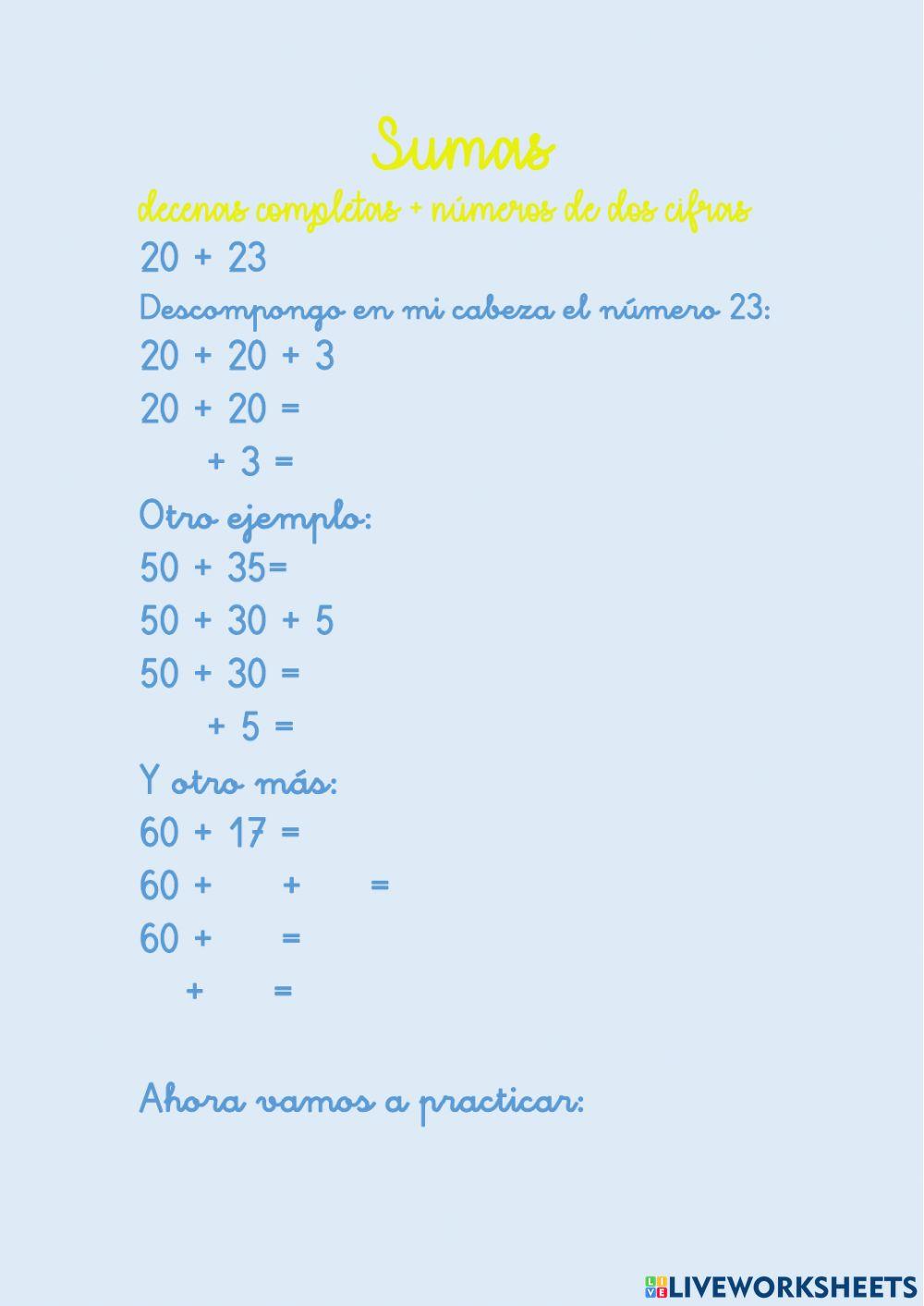 Sumas números de dos cifras