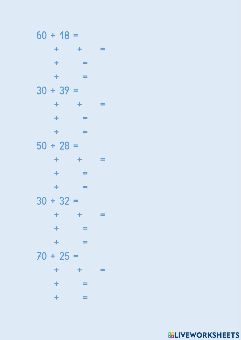 Sumas números de dos cifras