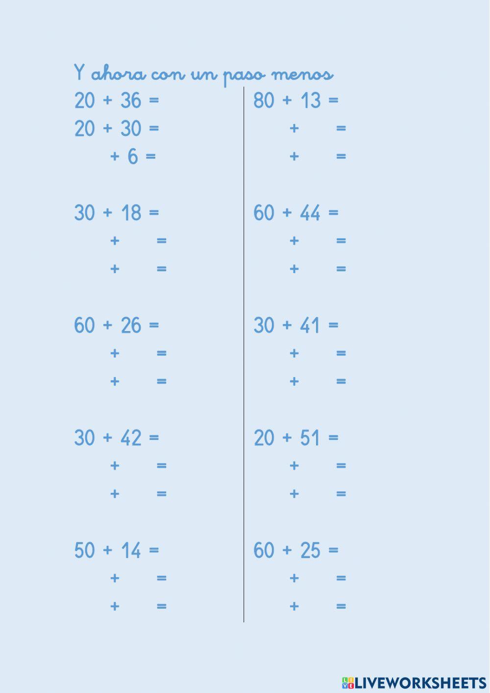 Sumas números de dos cifras